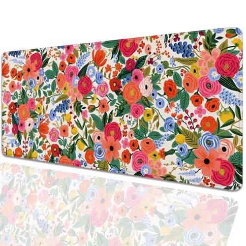Image of Garden Party Extended Desk Pad Flowers Mouse Pad,Gaming Desk Pad with Stitched Edges Non-Slip Rubber Base Extended XL Mousepad Big Desk Mat for Office Home Work(27.5X11.8 Inch)
