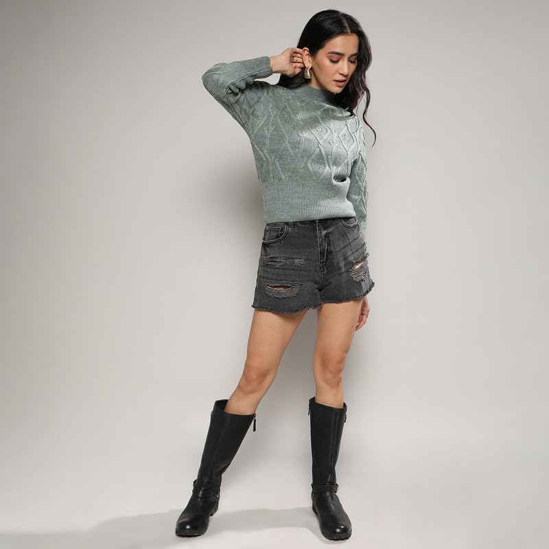 Image of PINACOLADA Women's Solid Ribbed Cropped CardiganFor Casual Wear | V Neck | Long Sleeve | Wool Sweater Crafted with Comfort Fit for Everyday Wear