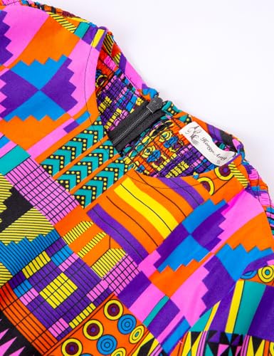 Image of Women's African Ruffle Long Sleeve Dress Ankara Print Maxi Dresses