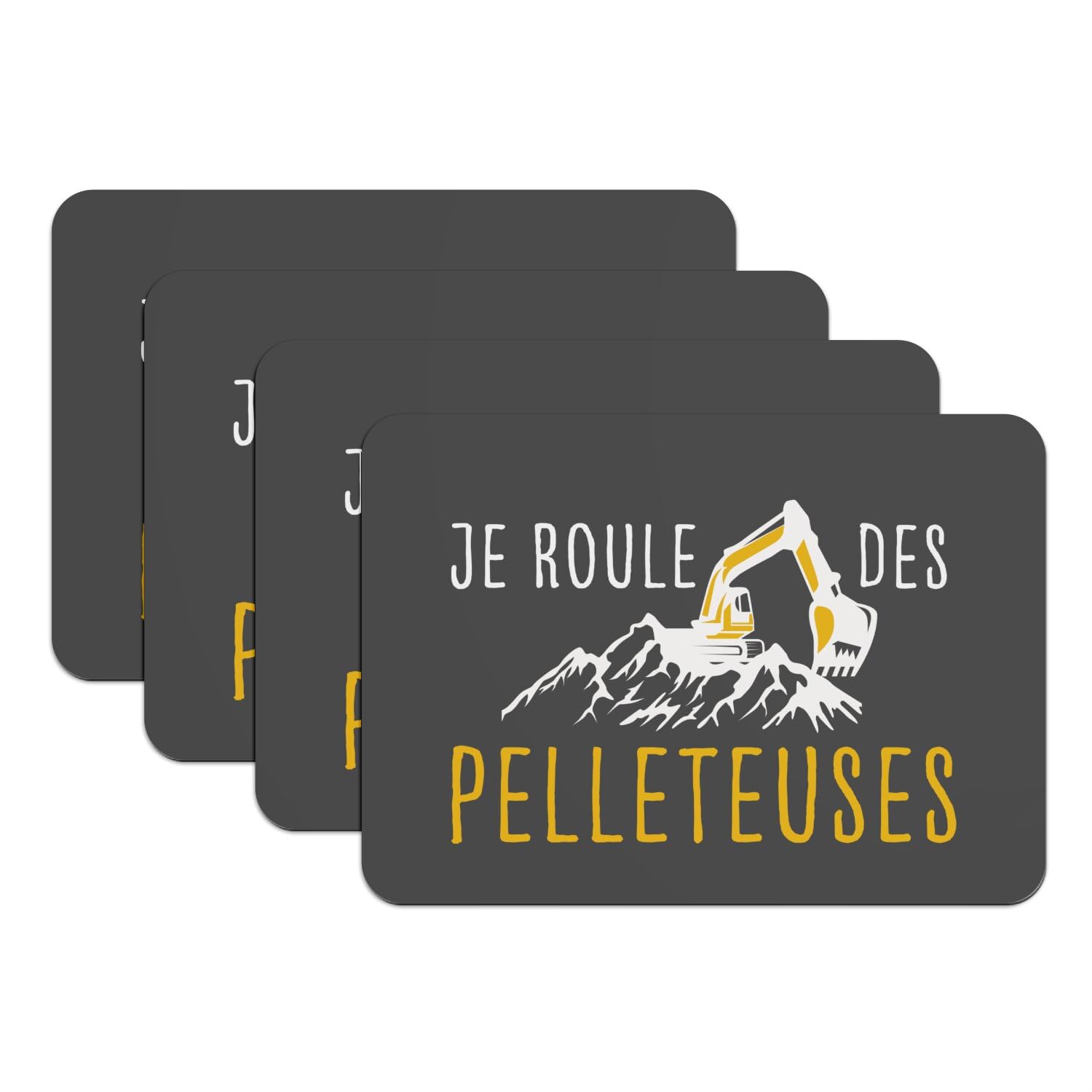 Sets de table pelleteuse humour lot de 4 grands dessous en caoutchouc noir