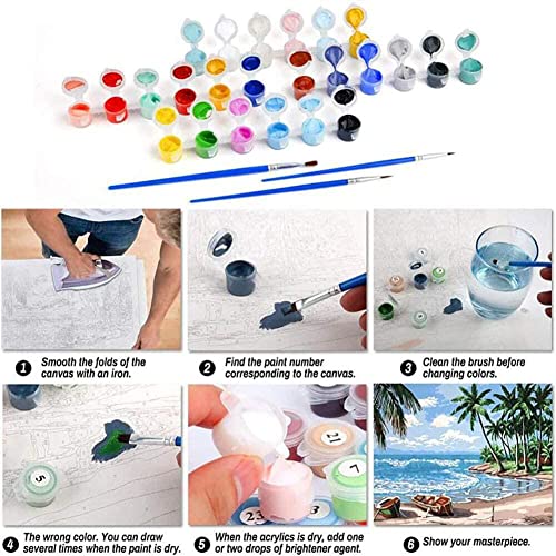 Image of cupmod 6 Pack Paint by Numbers for Kids and Adults- DIY Acrylic Painting Kits on Canvas Without Frame, Simple Flower Oil Painting for Home Wall Decor 12x16inch