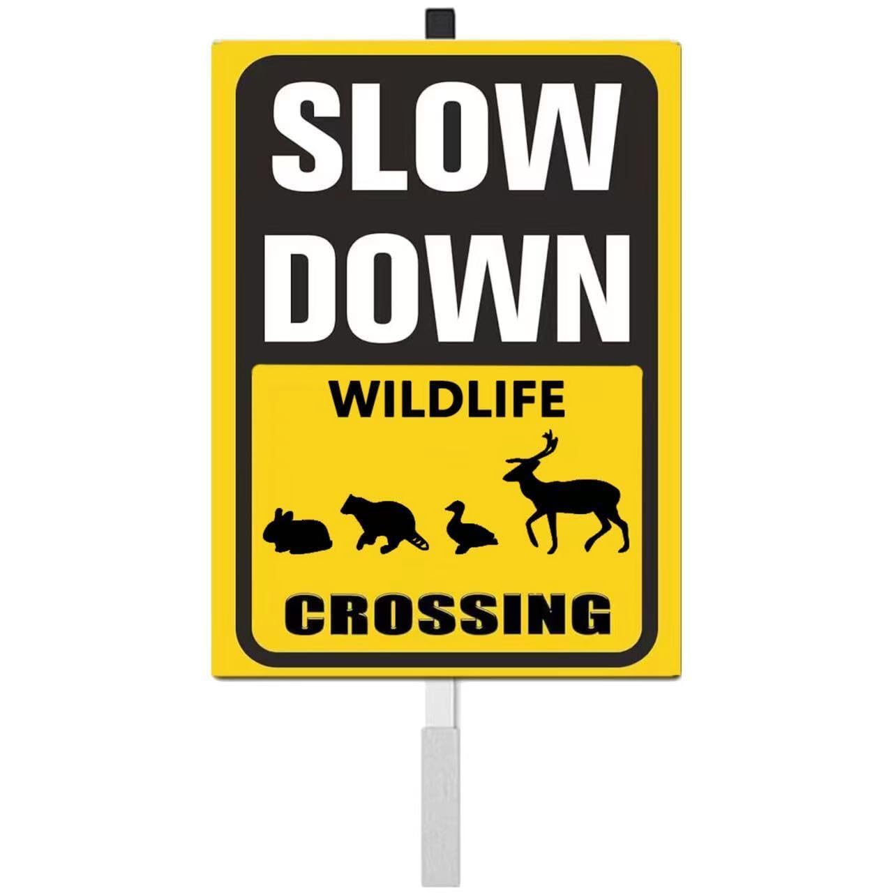Wildlife Crossing yard Sign With Stake Slow Down Sign For Neighborhoods Yard Farm Aluminium Caution 8x12in Farm Decorations Yard Lawn Walkway Decorations Animal Signs