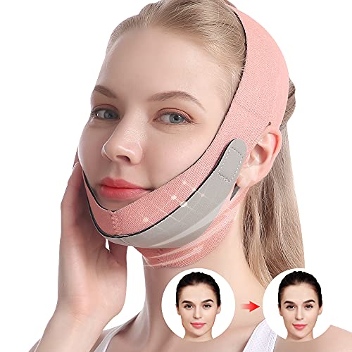 Face Lifting Strap Double Chin Reducer, Chin Up Mask Face Lifting Belt, V Shaped Slimming Face Strap Eliminates Wrinkles Sagging Anti-aging Painless Firming Shaper for Women