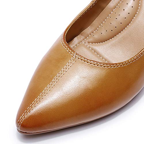 Image of Mona flying Women's Leather Pump Med Heel Pointed Toe Office Dressy Shoes