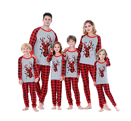 Benaive Matching Family Christmas Pajamas Set Holiday Pjs for Women Men Sleepwear (Grey & Red, DeerHead, 3T)