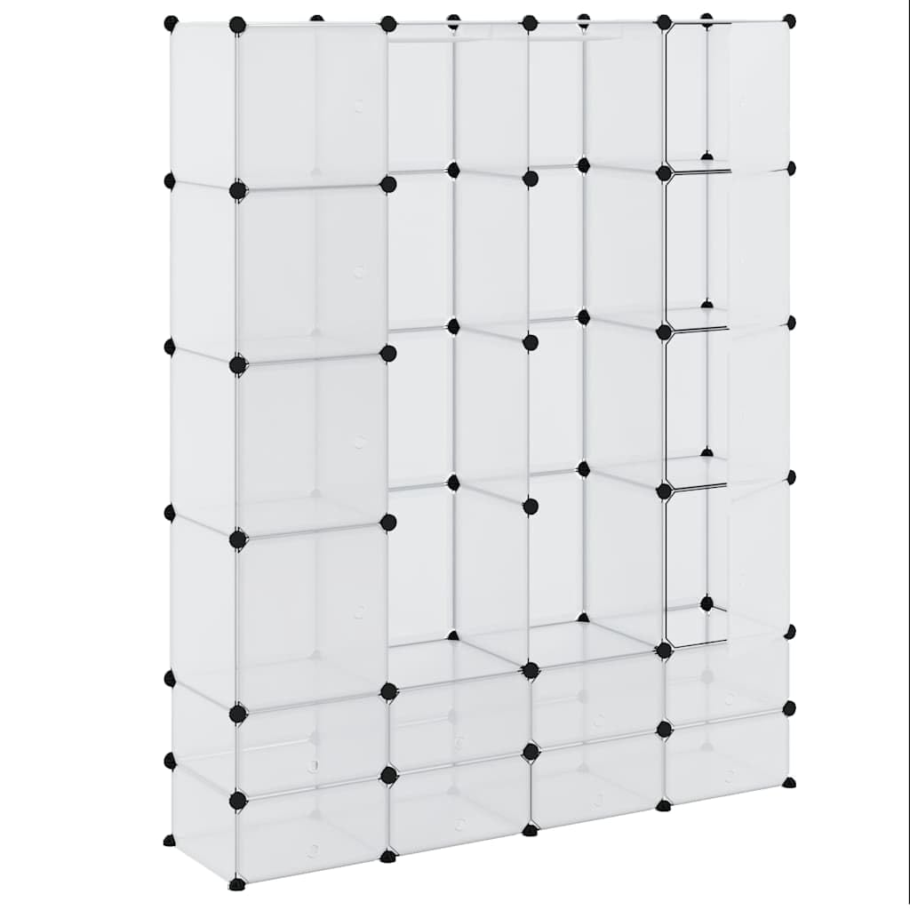 Modularer Kleiderschrank Schrank Garderobe Faltschrank aus Kunststoff Weiß 37x146x180,5 cm mit 18 Fächern, platzsparend für Schlafzimmer Kinderzimmer Flur Stauraum Ordnung