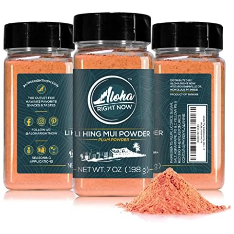 Aloha Right Now Authentic Li Hing Mui Powder 7 oz Shaker for flavoring fruits, candy, & cocktail drinks - Sweet, Sour & Salted Dried Plum Powder - Asian Hawaiian Snacks Cover