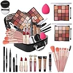 Makeup Kit for Teen Girls, All-in-One Kit with 2X16 Colors Eyeshadow, Liquid Foundation, Eyeliner Pencils, Contouring Stick, Lip Gloss, Eyebrow Pencils & 8 Makeup Brushes (Black)