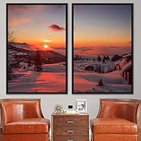 2 Piece Framed Canvas Wall Art Sunset in The Mountains Canvas Prints Home Artwork Decoration for Living Room,Bedroom - 16