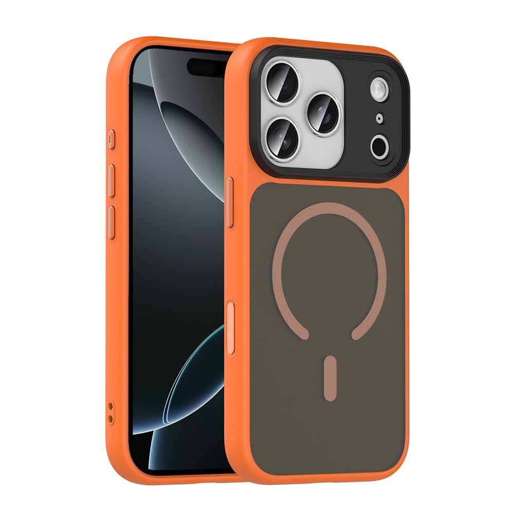Zore Apple ile uyumlu iPhone 17 Pro Kılıf Mat Arka Yüzey Wireless Şarj Özellikli Zore Flet M-safe Kapak Turuncu