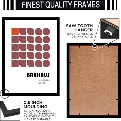 Image of BLINKART Vintage Bauhaus Retro Geometric Aesthetic Poster Gallery | Colorful Wrap Framed For Home Office Studio Living Room Modern Art Studio Decoration Abstract Shapes | (d68) | 13x10 Inch