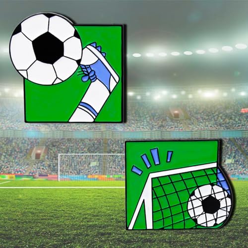 Image of 2Pcs Cartoon Football Alloy Brooch, a Handsome Goal Enamel Pin, Sports Lapel Pin, Cute Alloy Backpack Pin Badge Jewelry Suitable for Daily Clothes and Bags Decoration, Party Collection, Gift Giving