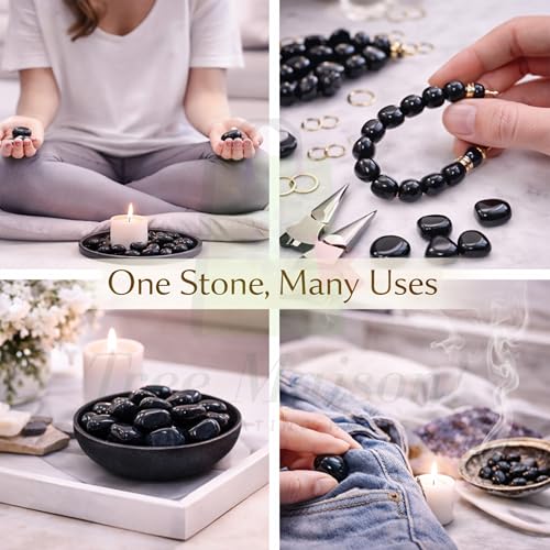 Image of Black Tourmaline Tumble Stone | 50 gm Tumbled Gemstones | Reiki Healing Stones | Home Decor Pebbles | Aquarium Gravel | Garden & Table Decor