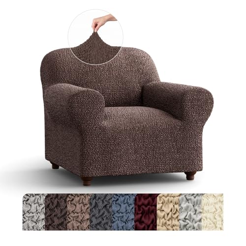 PAULATO BY GA.I.CO. Chair Cover - Armchair Cover - Armchair Slipcover - Cotton Fabric Slipcover - 1-piece Form Fit Stretch Stylish Furniture Protector - Mille Righe Collection - Brown (Chair)