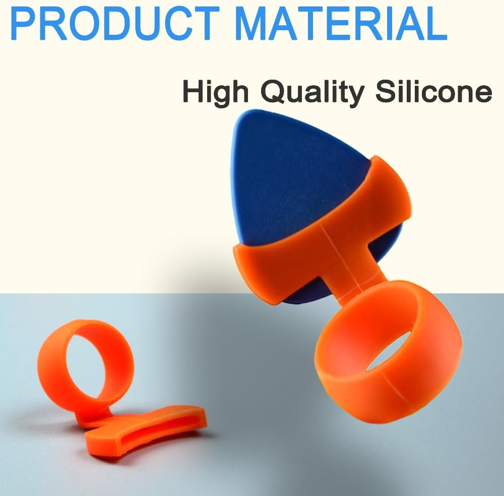 Ultimate Ergonomic Guitar Pick Grips – Durable Silicone for All Playing Styles – Includes 3 Multi-Thickness Picks (Thin, Medium, Thick)(M), Orange image 3