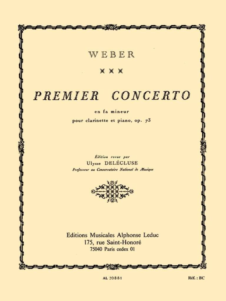 Concerto en fa mineur op73 n01 clarinette et piano partition Weber musique classique romantique