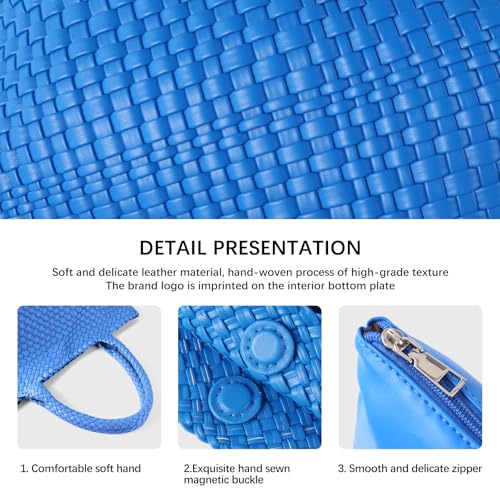 Image of Woven Tote Bag Womens Purse Vegan Leather Shoulder Handbags Fashion Summer Beach Tote Bags Large Travel Totes