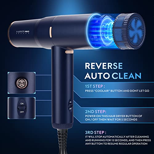 Hair Dryer, Professional Salon Fast Drying Ionic Diffuser Hairdryer for Women and Men, PARWIN PRO BEAUTY Blow Dryer with Powerful 110.000 RPM Low Noise Brushless Motor for Home, Travel and Gift(Blue) - Image 6