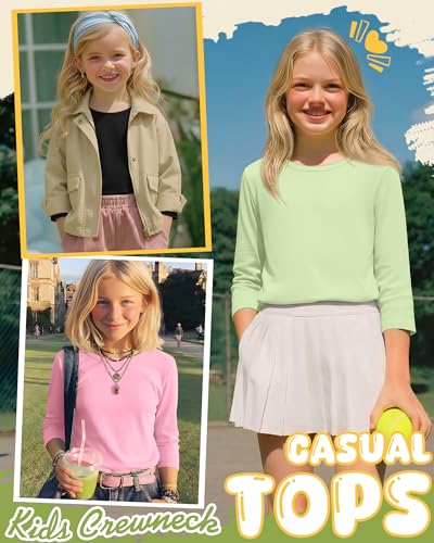 Image of 4 Pack Girls 3 /4 Sleeve T Shirts Kids Crewneck Elbow Sleeve Casual Tops Solid Basic Cute Teen Tees 5-14Y