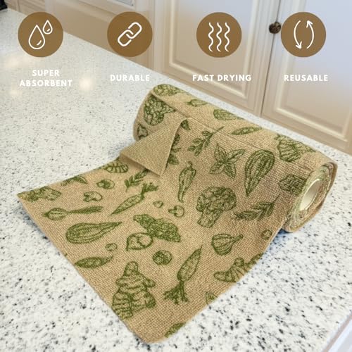 Image of Microfiber Tearable Cleaning Cloth Roll - 20 Pulls | Reusable, Super Absorbent, Easy to Tear | Ideal for Kitchen, Car, Electronics, and More | 180 GSM | Vegetable Print
