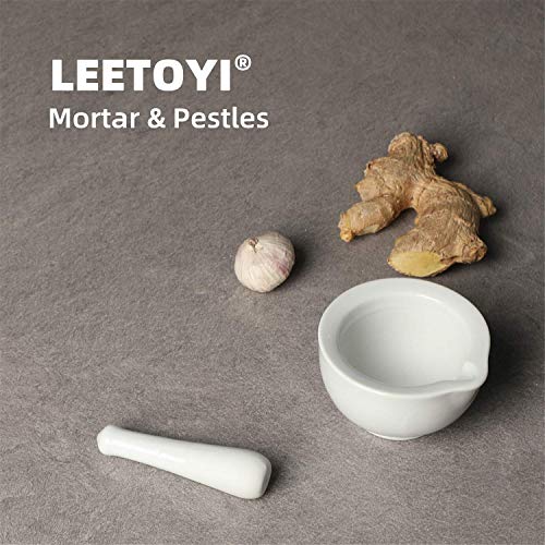 LEETOYI Porcelain Mortar and Pestle Set, Ceramic Herb Bowl Pesto Powder, 3.3-inch White - Thumbnail 7