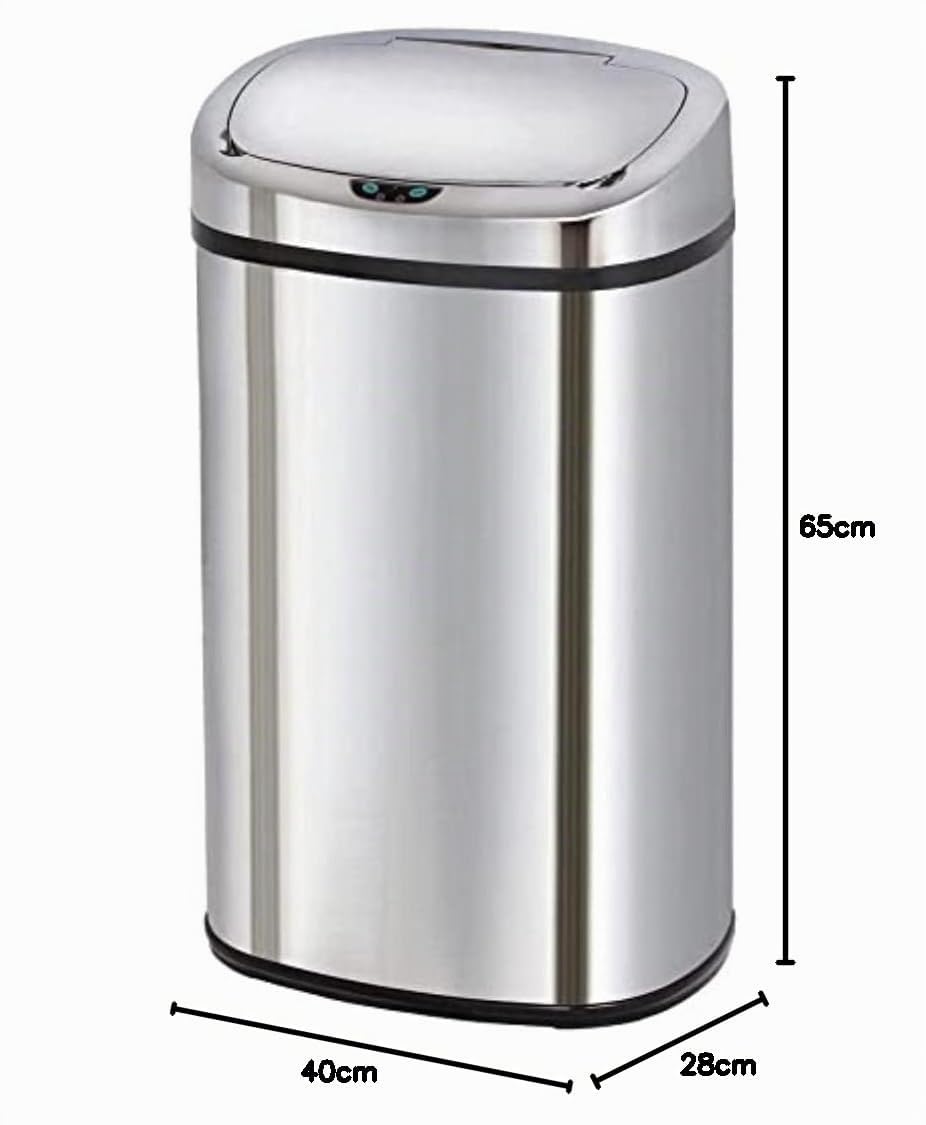 Kitchen Move BAT-58LS06 AS - Cubo de basura de apertura automática (diseño cuadrado, acabado en cromo inoxidable, 40 x 28 x 67 cm), acero inoxidable