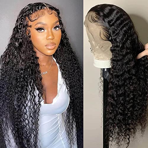 30 Inch 13X6 Deep Wave Lace Front Wigs For Black Women Hd Lace Front Wigs Human Hair Glueless Wigs Human Hair Pre Plucked With Baby Hair Curly Brazilian Virgin Human Hair Wigs 150% Density (30 Inch, Natural Black) #TOP10
