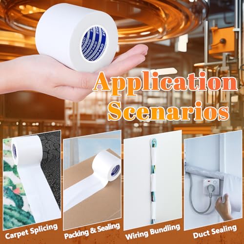 Image of ZOMPAGO White Duct Tape Heavy Duty, 2.4in x 66FT, Tearable Strong Adhesive Waterproof Seal Tape for Indoor Outdoor Use, Multi Purpose for Packaging, Bundling, Repairs, Carpet Seaming, Crafts