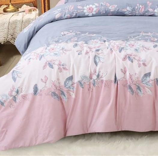 Image of DECOMIZER Super Soft Glace Cotton King Size AC Comforter || Blanket || Duvet with 1 King Size Elastic Fitted Bedsheet 72 inchX78 inch Inch and 2 Large Pillow Cover - 4 Piece Comforter Set -Pink Patta
