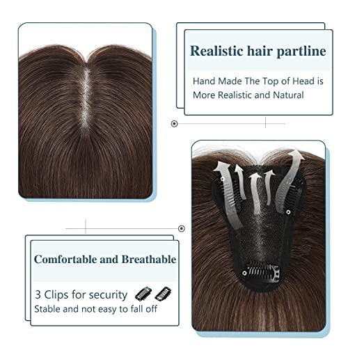 Hair Toppers for Women Hairpieces for Women Topper Adding Extra Hairvolume Swiss Base Clip in Hair Extensions 10inch (Medium Brown) - Image 2