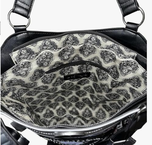 Bolso Hobo Ed Hardy Negro con Estampado Floral y Calaveras miniatura 5
