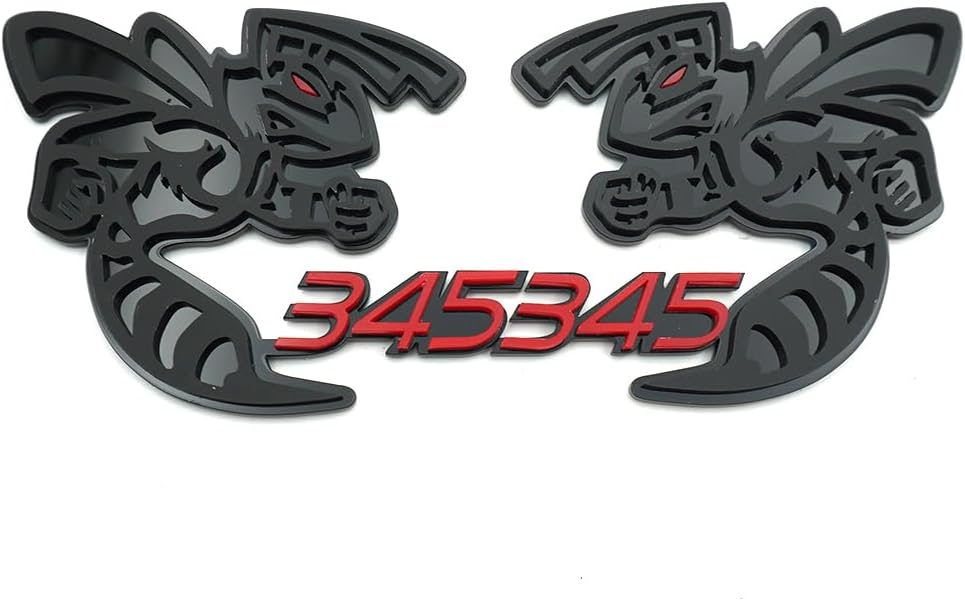 Pair Set 345 Hornet Emblem 3D Custom Fender Angry Aggressive Badges Replacement for Universal Car Body Motorcycle SUV Door Window Decoration (Red Black)