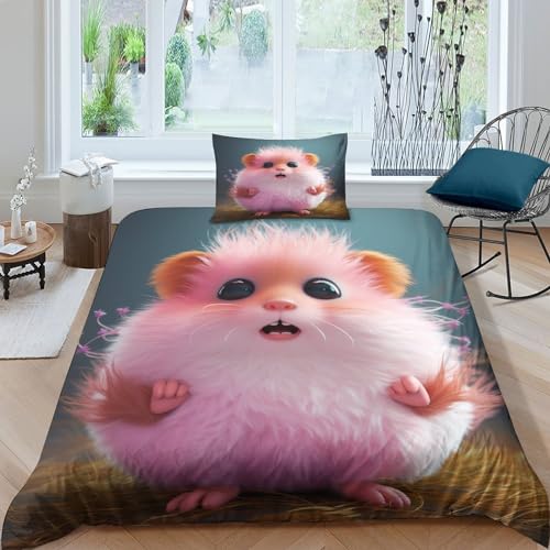 Housse de couette hamster 135x200 cm avec taies d'oreiller en microfibre douce