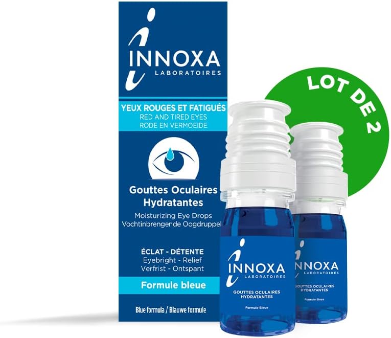 INNOXA Blue Formula Drops - Eye Drops - Whitens Red Eyes - Moisturizes Dry and Tired Eyes - Original Sterile Formula without Preservatives - Pack of 2 x 10 ml