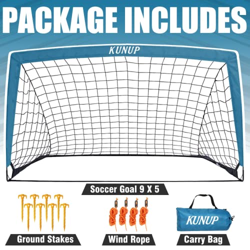 Kunup Portable Kid Soccer Goal Net 9X5Ft Large Folding Soccer Goal Net For Backyard With Carrying Bag For Youth And Adult… (9X5Ft, Blue) #TOP5