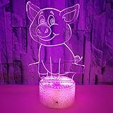Jinnwell 3D Pig Night Light Lamp Illusion Night Light 7 Color Changing Touch Switch Table Desk Decoration Lamps Acrylic Flat ABS Base USB Cable Toy (Bus)