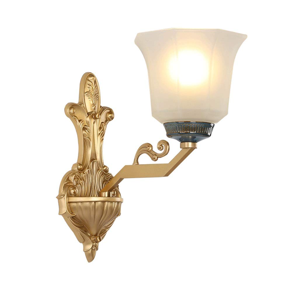SXECAEPS American Style Bedside Wall Lamp, Home Decoration Lighting for Living Room Study Bedroom Corridor Balcony Restaurant Staircase - Brass, E27 Socket [Energy Class A +++]