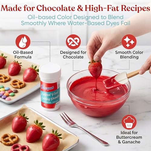 Image of Bakerpan Red Food Coloring Powder for Baking - 30g Oil Based, Artificial Dye-Free, Plant-Based, Kosher, Gluten-Free - For Buttercream, Chocolate, Candy & Cakes