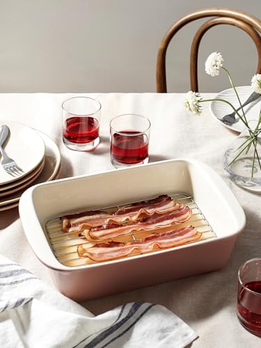 Image of LE TAUCI Deep Casserole Dishes for Oven, 13.7 inchx9.6 inch Ceramic Baking Dish Set with Roasting Racks, Large Lasagna Pans with Handles, Rectangular Bakeware as Gift for Mom, Dusty Pink(4.6QT /3.0QT /1.6QT), Set of 3