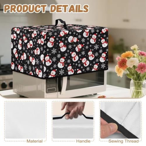 Image of Christmas Decor Microwave Oven Dust Cover Air Fryer Toaster Oven Protector Small Appliances Cover, L, 20.9 x 15.7 x 12.4 Inches, Snowman Snowflake Black