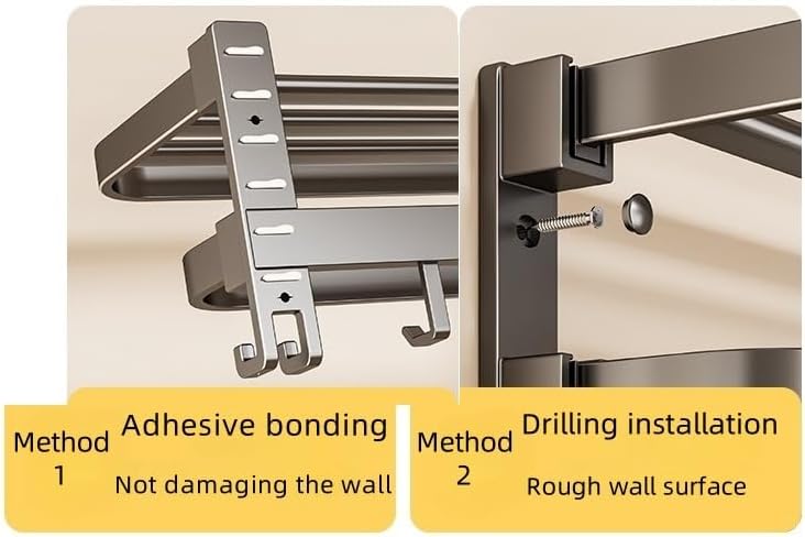 Miniatura 6 de Toallero de baño de 24 pulgadas montado en la pared, toallero de baño (adhesivo o perforación), toallero plegable, toallero para pared de baño,