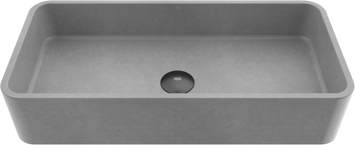 VIGO Palazzo Gothic 24"L x 11"W x 5"H Over the Counter Concrete Rectangular Vessel Bathroom Sink in Gray -VG04060