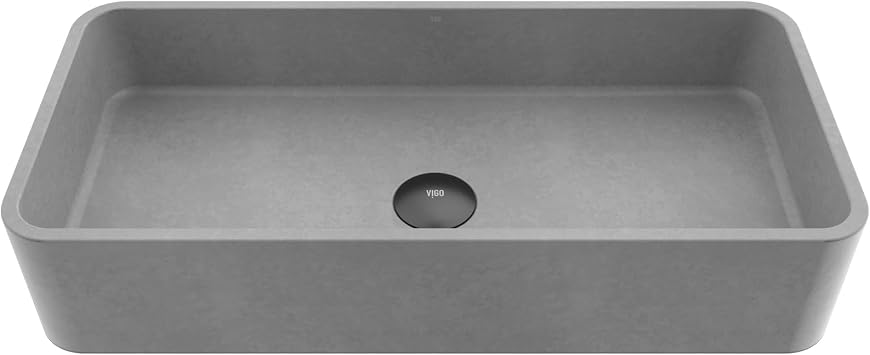 VIGO Palazzo Gothic 24"L x 11"W x 5"H Over the Counter Concrete Rectangular Vessel Bathroom Sink in Gray -VG04060