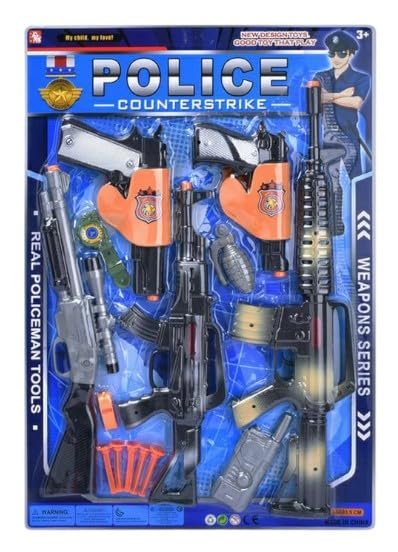 Police Counter Strike Toy Gun Set with Accessories, Blue and Black, Plastic, 3+ Years, Multiple Weapons