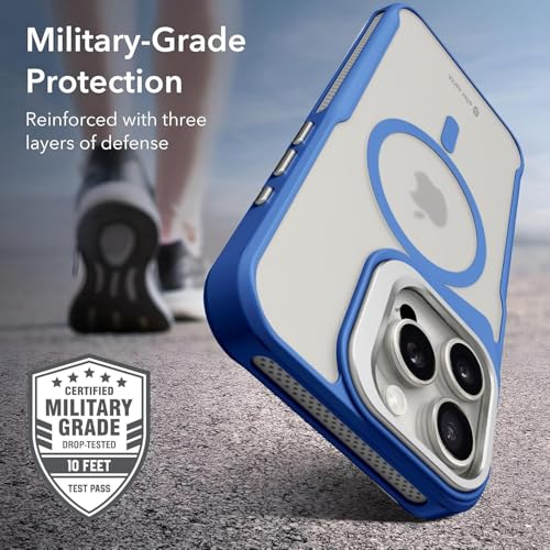 Image of eller sante Roxane Magpro Back Cover Case for iPhone 16 Pro Scratch Resistant Camera Screen Protector TPU Shockproof with Stand Holder Mag-Safe Wireless Charging- Blue