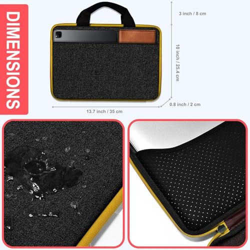 Image of Hseok Laptop Case 13.3-14 Inch Sleeve,TSA Shockproof Computer Handbag,Compatible with MacBook Neo /Pro 14 M5 /M4 /M3 /M2 /M1,All Models 13.3 inch MacBook Air /Pro,XPS 13 /14,Most 13-14 Notebooks,Black-Yellow