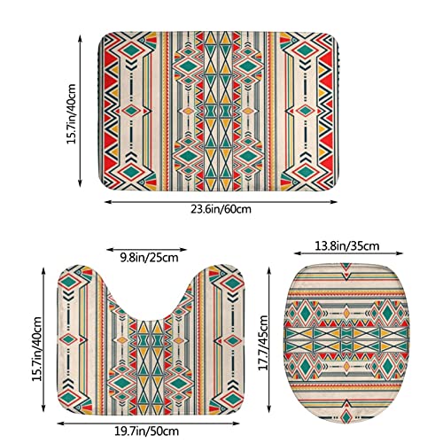 MBNGGAB Badematte + Konturmatte + Toilettendeckelbezug, Geometrische Folklore Ornament für Keramik 3 Stück Badematten Set, mit rutschfester Klebeunterseite – Bild 4