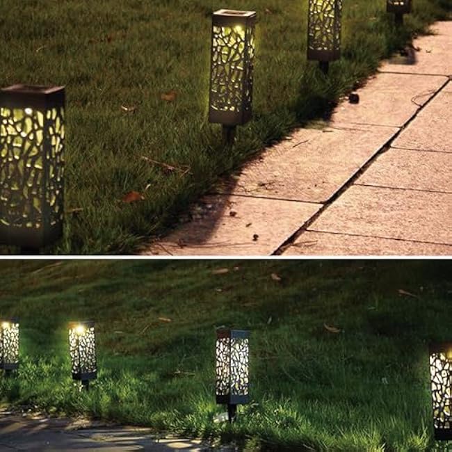 Outdoor Solar Powered LED Garden Lights Landscape Lighting Waterproof Stake Path Lights for Patio Yard Backyard Lawn Terrace Pathway Sidewalk Pathway Walkway Driveway Decorations 8 Pack Warm White