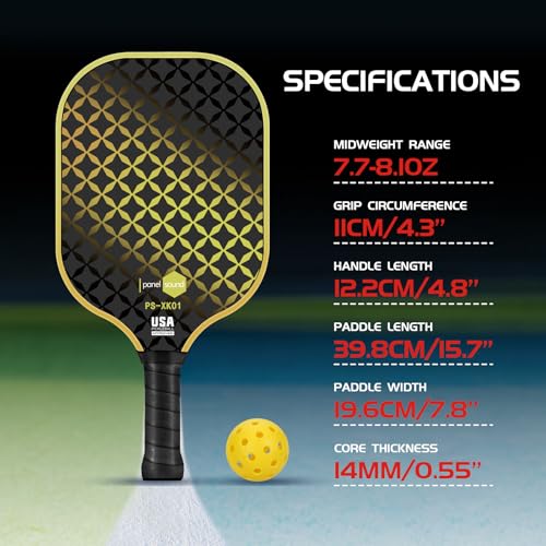 Image of Panel Sound Pickleball Paddles Set of 4, 4 Fiberglass Pickleball Rackets, Pickleball Racquets 4 Pack with 1 Carrying Case & 4 Outdoor Balls