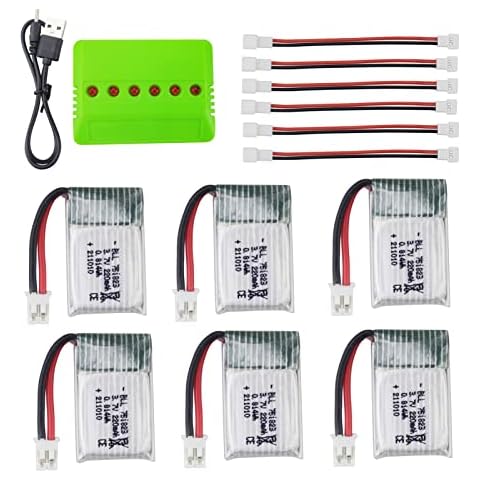 sea jump Accessories 6PCS 3.7V 220mah Li Battery+6in1 Balance Charger for E010 E010C E011 E011C E013 GoolRC T36 NINHUI NH010 F36 H36 HS210 SANROCK GD65A ATOYX AT-66 Four-axis Aircraft RC Drone Battery Cover